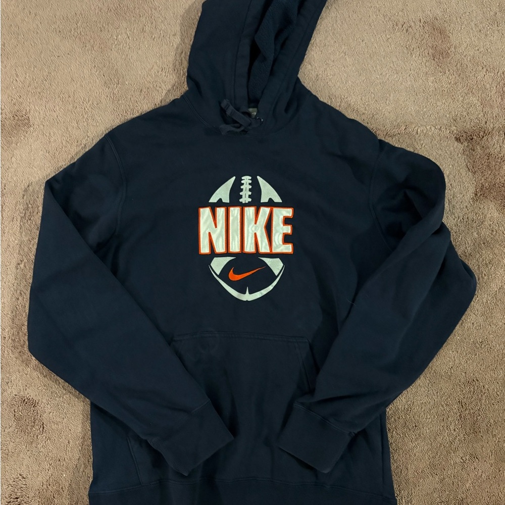 Nike Mens Navy Blue Football Graphic Pullover Hoodie Swoosh Logo Small
